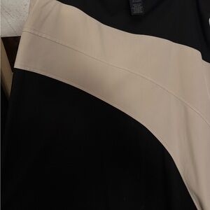 Black and Cream Colorblock skirt, beige pinstriped skirt, and solid black